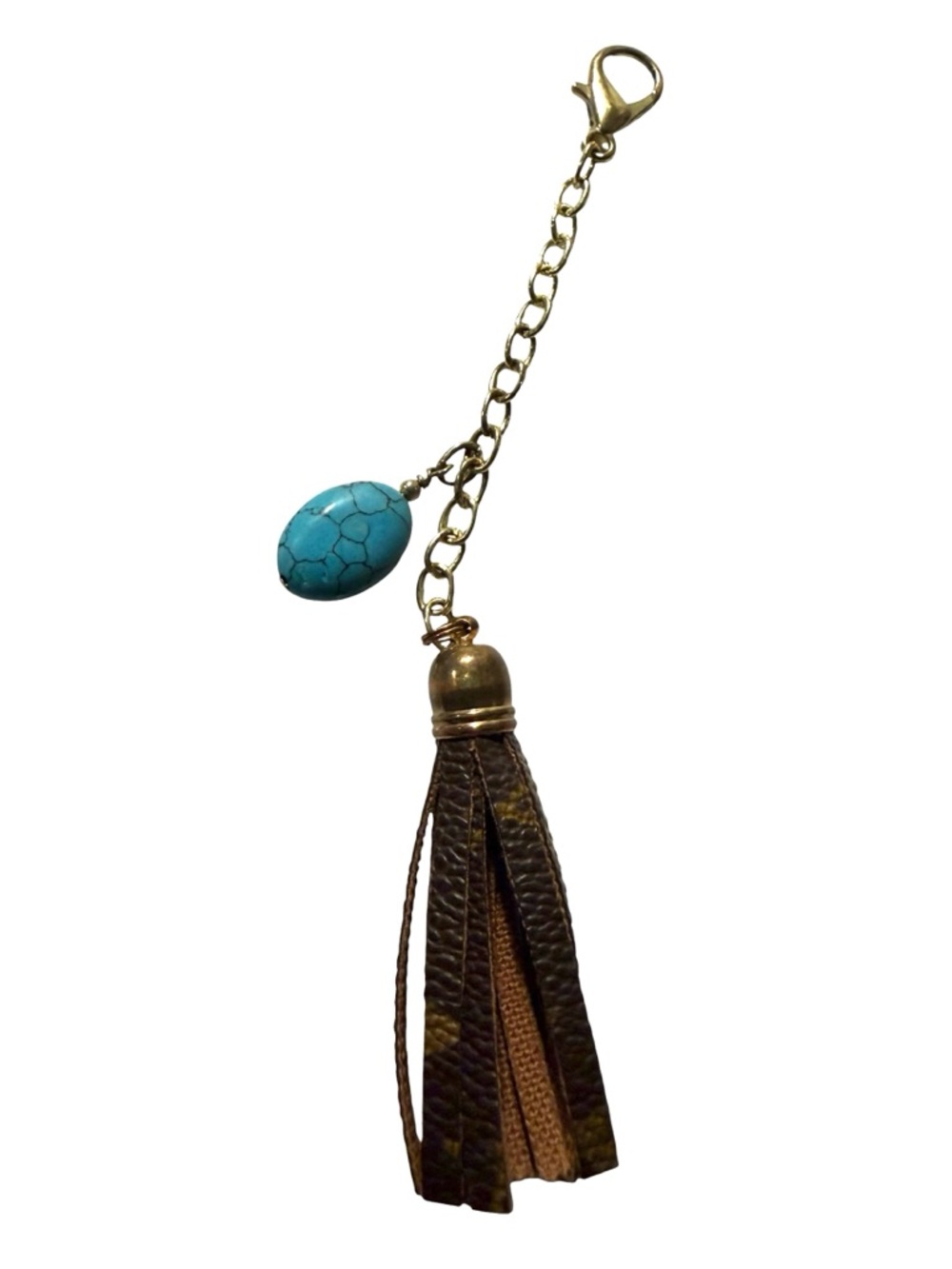 Louis Vuitton Upcycled Repurposed Leather Tassel KeyChain Bag Charm Turquoise - Picture 3 of 6